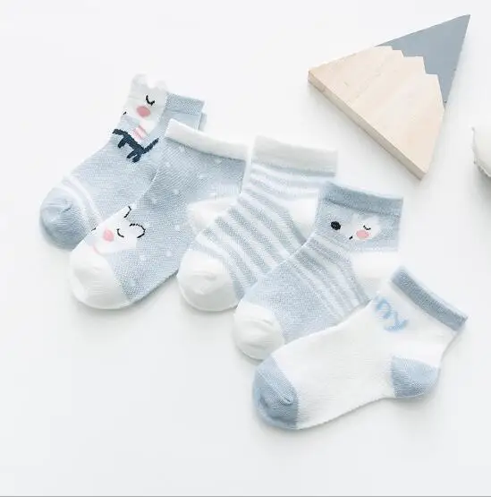 Сетчатые носки для детей 1-12 лет, ультратонкие детские носки с объемными животными, хлопковые детские носки с милым рисунком для мальчиков и девочек, 5 пар/лот - Цвет: D
