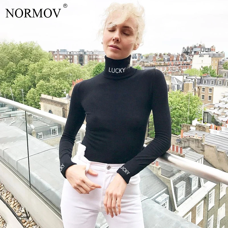 NORMOV черный комбинезон с высоким воротом сексуальные обтягивающие Боди без