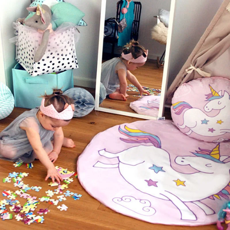 Cotton Baby Play Game Mats Newborn Toddler Kids Crawling Blanket Round Carpet Rug Toys Mat For Children Room Decor Photo Props