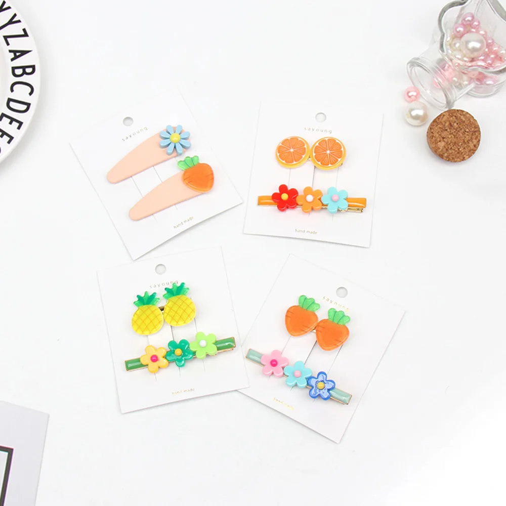 

AHB 2019 2Pcs/set Cute Fruit Hair Clips for Baby Girls Women Cartoon Hairpin Summer Korean Flowers BB Hairgrips Hair Accessories