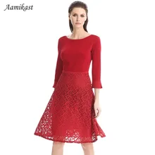 Aamikast женские платья кружева с подкладкой элегантная Новая мода 3/4 рукав Свободные винтажные вечерние деловая повседневная одежда