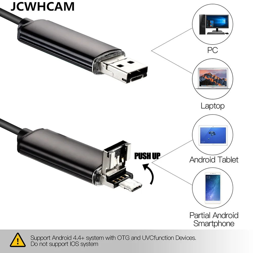 JCWHCAM 1/2/5/10M Cable USB Endoscope Android Mini Camera Flexible Snake Tube Inspection SmartPhone OTG Borescope Camera 6 LED