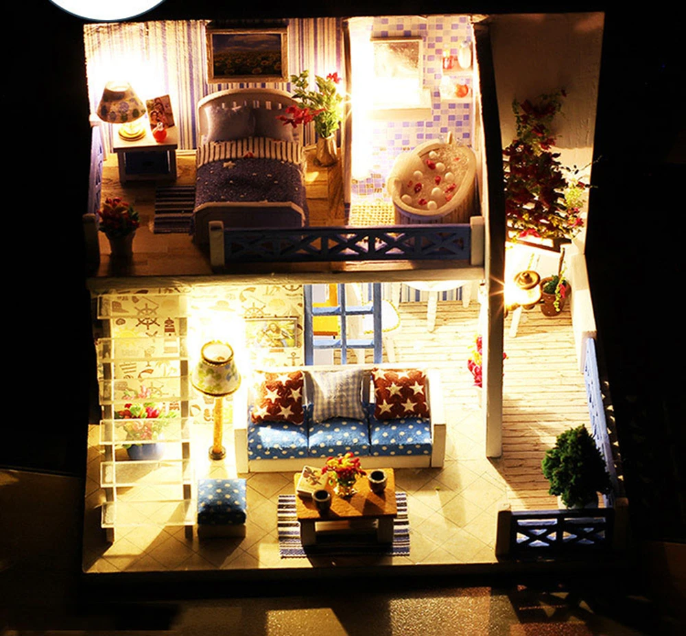 Diy Assemble Doll House Toy Wooden Miniatura Doll Houses Handmade Doll House Toys With Furniture Led Lights Kids Birthday Gifts (10)