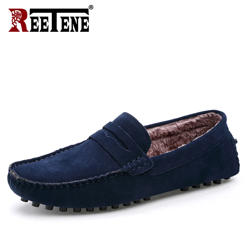 

REETENE High Quality Genuine Leather Shoes Men Brand Fashion Winter Soft Moccasins Men Loafers Men Flats Gommino Driving Shoes