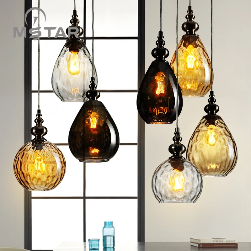 Nordic Vintage Industrial Edison Glass Kitchen Pendant Lamp Dining