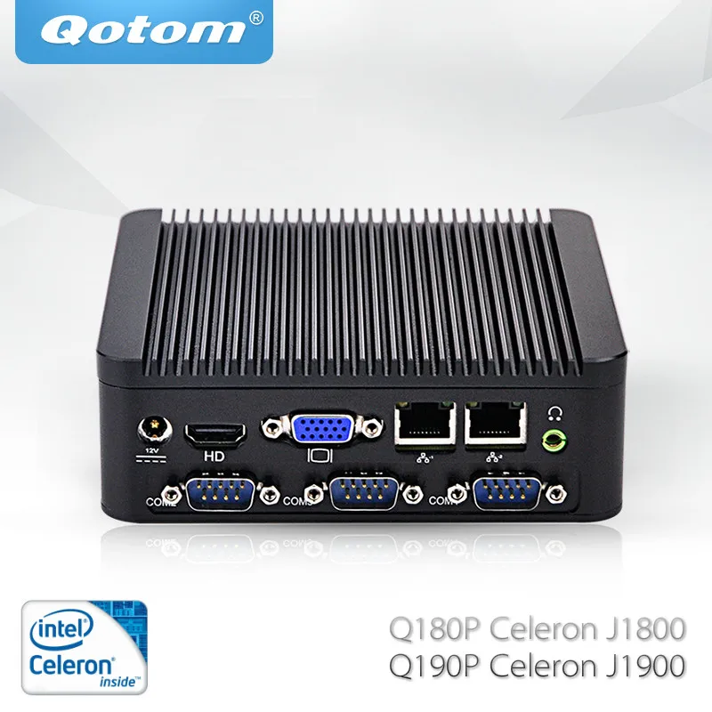 Мини ПК Qotom с Baytrail J1800 J1900 4 COM двойной lan безвентиляторный X86 низкий уровень