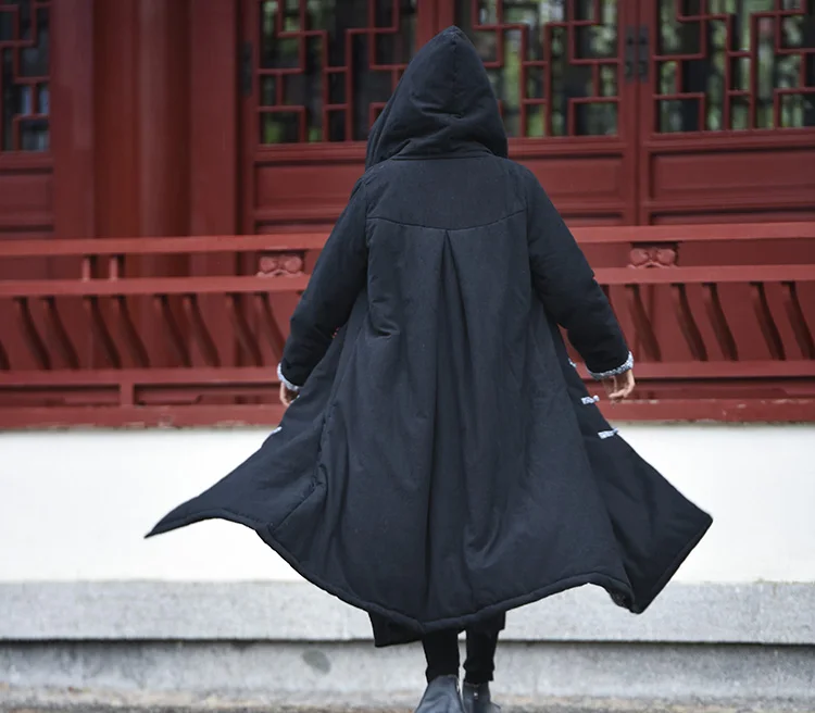 OriGoods, длинное зимнее пальто в китайском стиле, женская теплая свободная Толстая парка, пальто, новинка, оригинальная стеганая длинная куртка, парка, верхняя одежда, B243