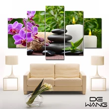 5 Piece Canvas Art Posters And Prints Vintage Picture Frame Paintings By Number Lotus Flower Canvas Painting Calligraphy Candle