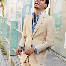 Хаки загар смокинг жениха Повседневное пиджак Slim Fit Мужские Свадебные Пром ужин Костюмы дружки наряд(куртка+ Брюки для девочек) мужской костюм