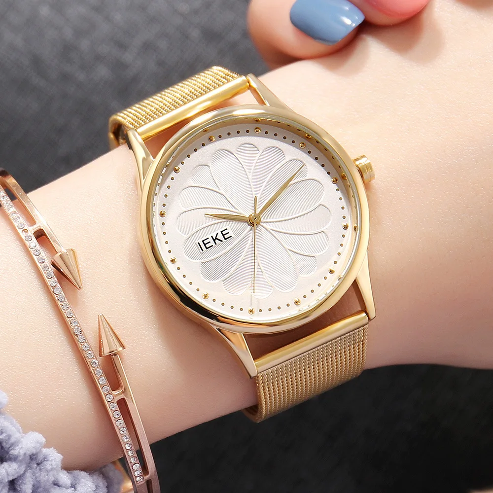 

woman gold wristwatches stainless steel women's clocks IEKE brand women watches quartz waterproof flower ladies fashion watch