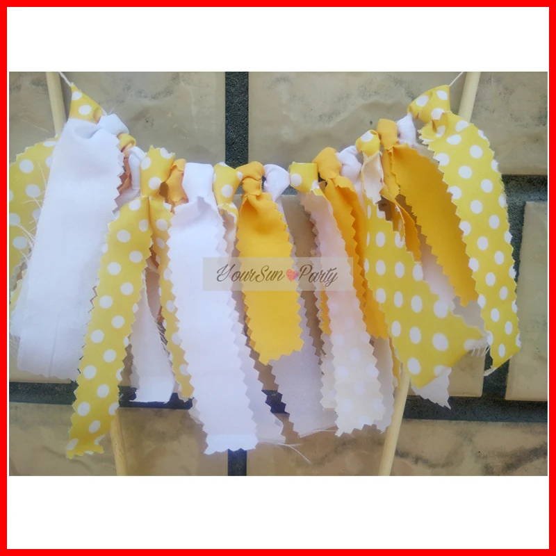 

2016 Free Shipping Yellow And White Cake Smashes Handmade Rag Tie Party Cake Garlands Photo Shot Props Backdrop Polka Dot Fabric