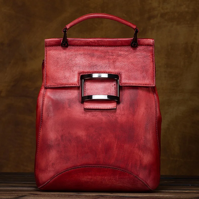 Norbinus, винтажный женский рюкзак из натуральной воловьей кожи, женский рюкзак для путешествий, школьный рюкзак для девочек-подростков - Цвет: Red