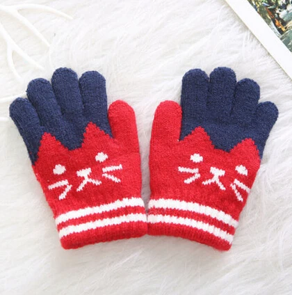 Зимние детские варежки для новорожденных, теплые кашемировые детские перчатки для малышей - Цвет: Красный