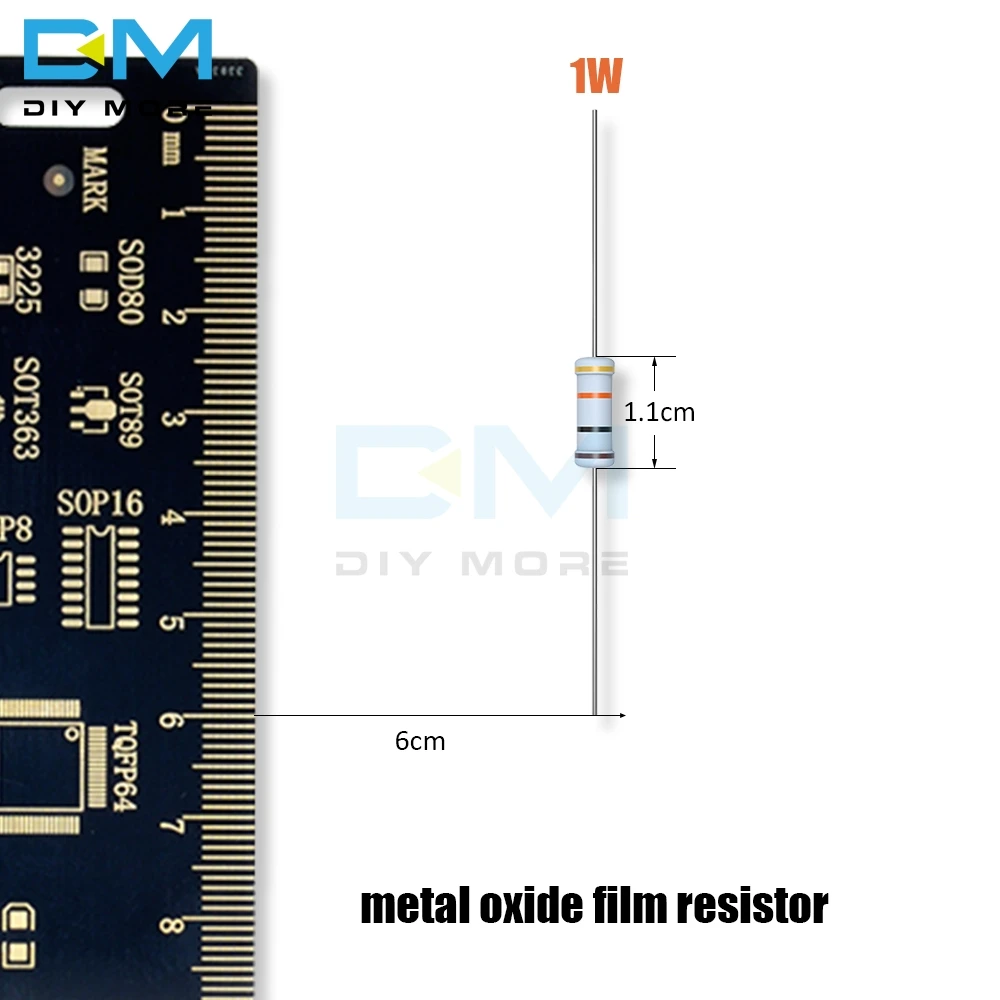 100 шт. Diymore металлический оксидный пленочный резистор 5% 1W 1R-1M Сопротивление ом+ 5%-5% Diy электронные 1K 2,2 K 4,7 K 5,1 K 6,8 K 10K 15K 22K