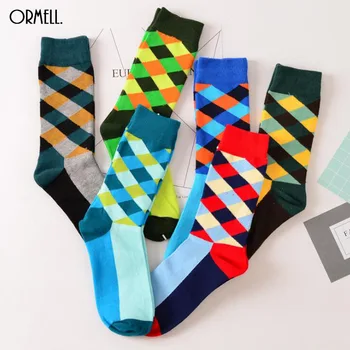 

Hot Sale New Fashion Brand Quality Socks Faded Diamond Sock Colourful Happy Winter Casual Socks Free Shipping