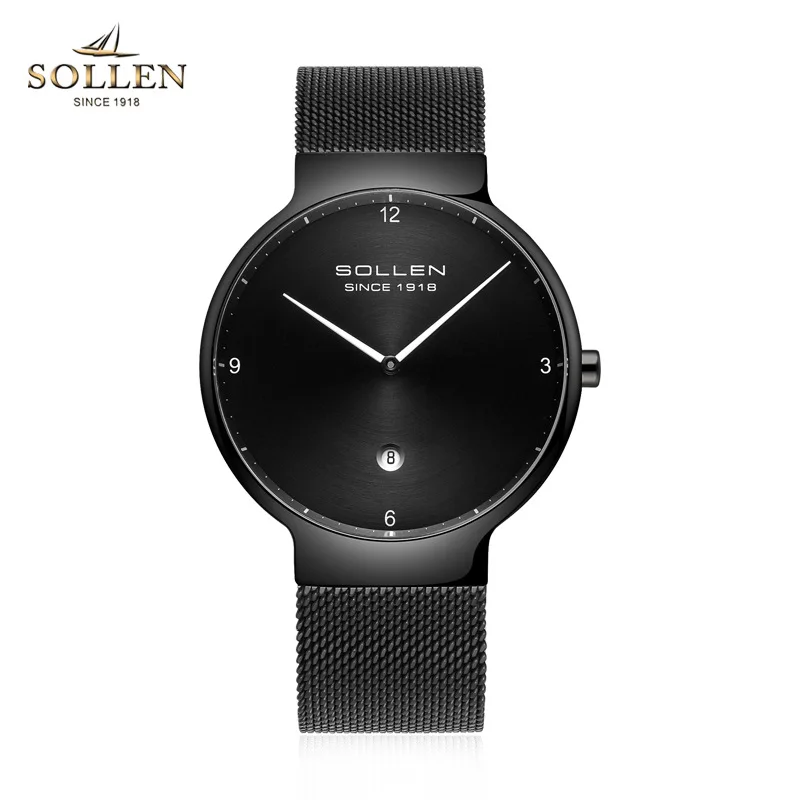 

SOLLEN Brand Ultra Thin Watches Men Quartz Stainless Steel Watches Waterproof Fashion Casual Men Wristwatches Clock 2017 Hot