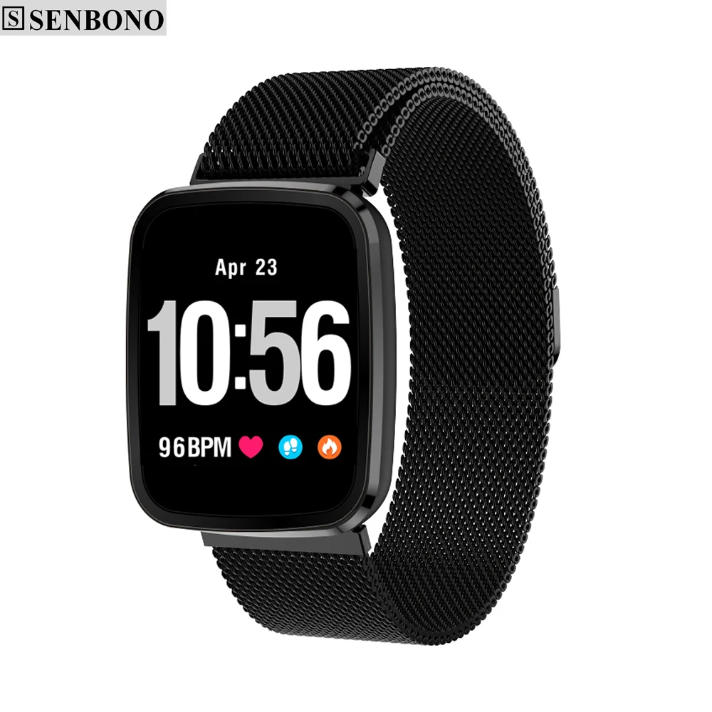 

SENBONO V6 Heart Rate Monitor Fitness tracker Milan Steel strap Smart Watch High-definition Screen Weather Forecast Smart band