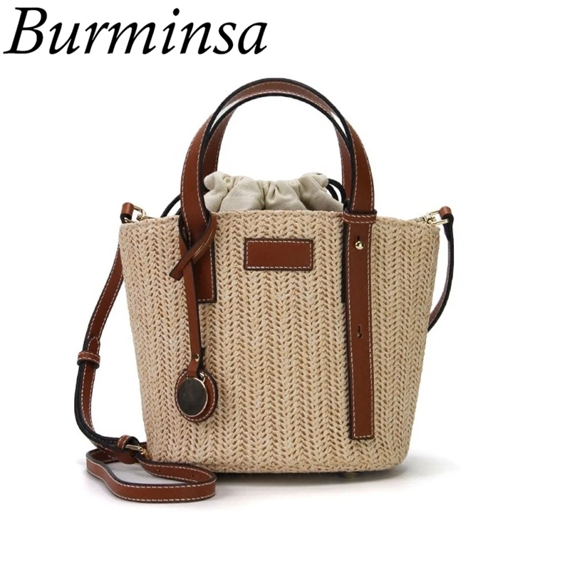 

Burminsa Summer Straw Basket Bags Women Holiday Beach Bags Designer Handbags High Quality Hand Woven Shoulder Messenger Bag 2018