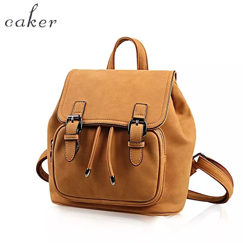 

Caker Women Drawstring Backpack PU Large Backpack Brown Grey Preppy Style Vintage School Bags Female Travel Bag For College 2017