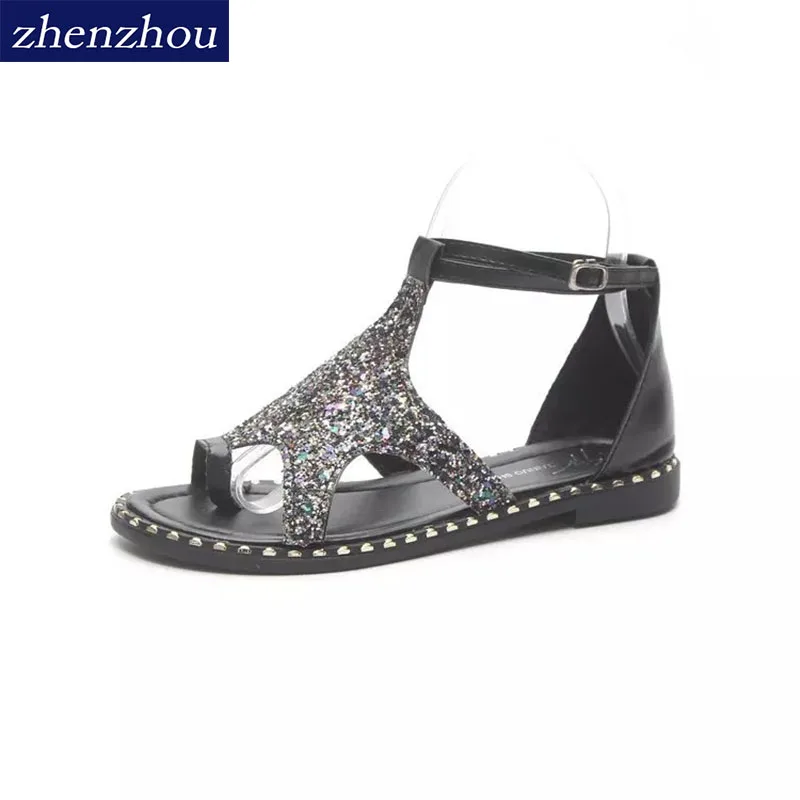 

Korea Style Bling Bling Pentagram Star Summer Beach Soft Sleeve Flat Women Sandals Girls Students Sandals