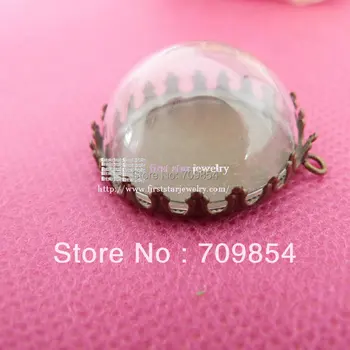 

20pcs 25mm Half Round Clear Glass dome Vial+Bronze Crown shape pendant tray