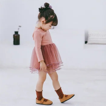 

Children's Wear 2018 Korean Girls Pure Color Dress
