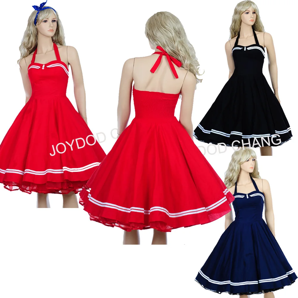 

Women Summer Cotton 50s 60s Swing Vintage Dress Solid Strapless Ball Gown Party Dress Retro Rockabilly Dress Vestidos De Playa