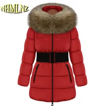 Последние Для женщин Модное зимнее пальто Мех животных с длинными рукавами средней длины хлопка пуховик Для женщин большой ярдов тонкий теплое пальто g1943