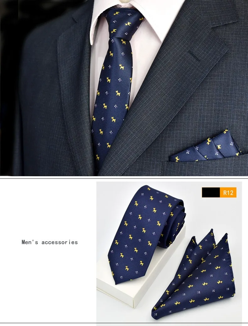 Комбинированный полиэфирный тканый тонкий узкий мужской галстук Галстук платок Карманный квадратный костюм набор 14