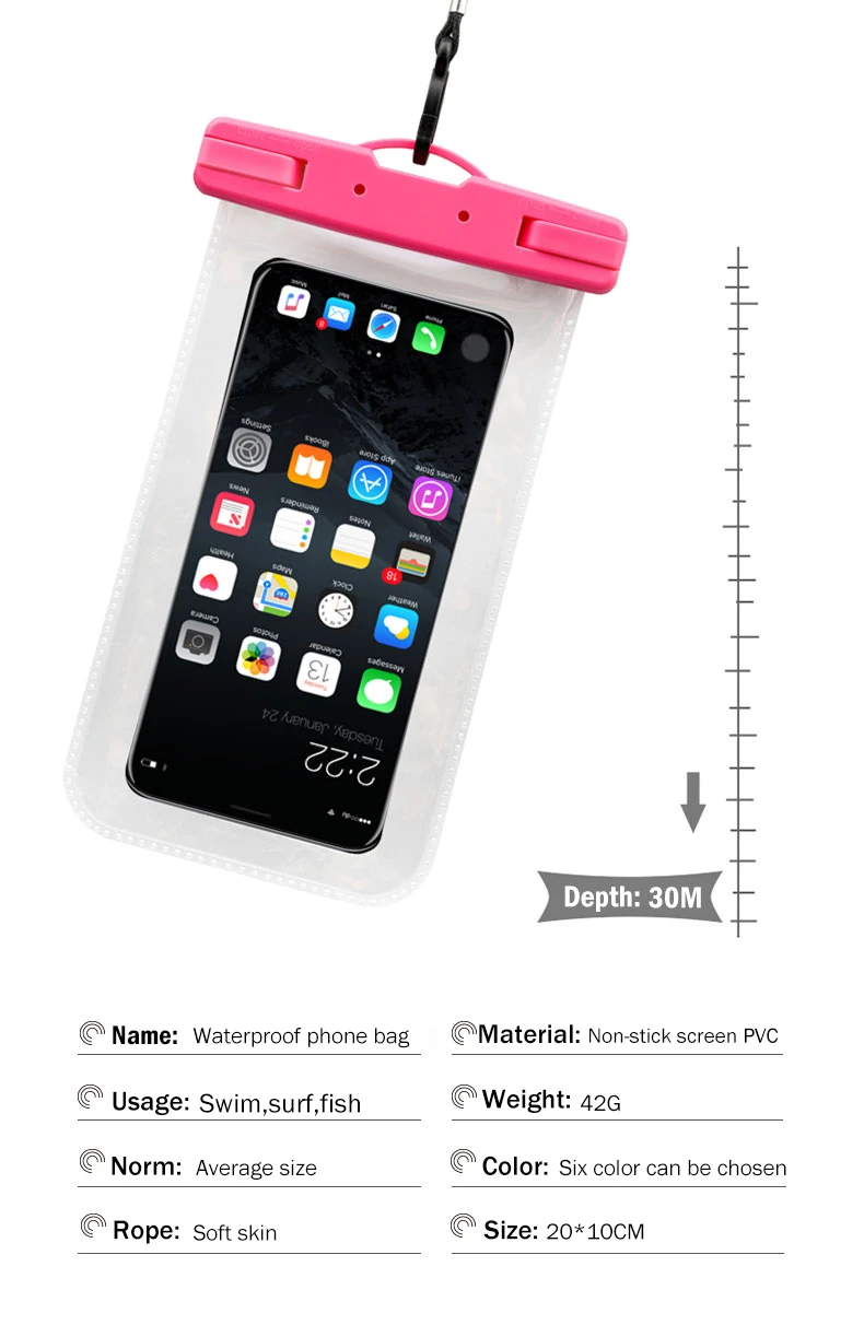 Новая сумка для плавания для мобильного телефона водонепроницаемая сумка для iphone 6plus 7 8 huawei все модели 6,4 дюймов универсальная с шнурком