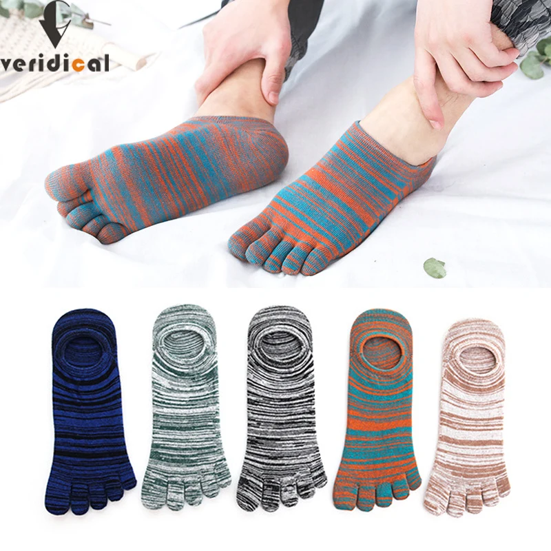 

5 Pairs 5 Finger Ankle Socks Cotton Colorful Shallow Mouth Sweat-Absorbing Deodorant,Invisible Toe Happy No Show Socks 4 Seasons