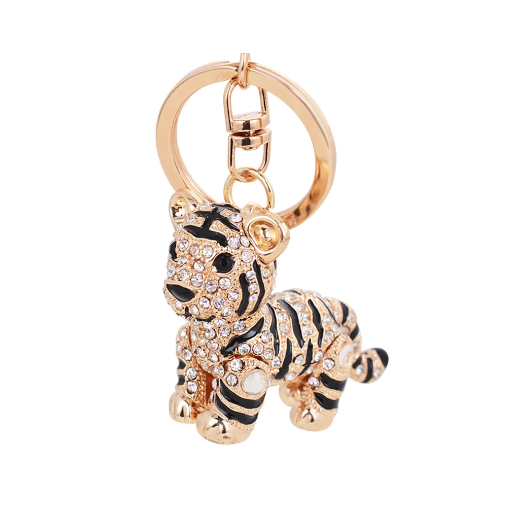 Tiger Keychain Keyring Black Creative Rhinestone Keychain Handbag Purse