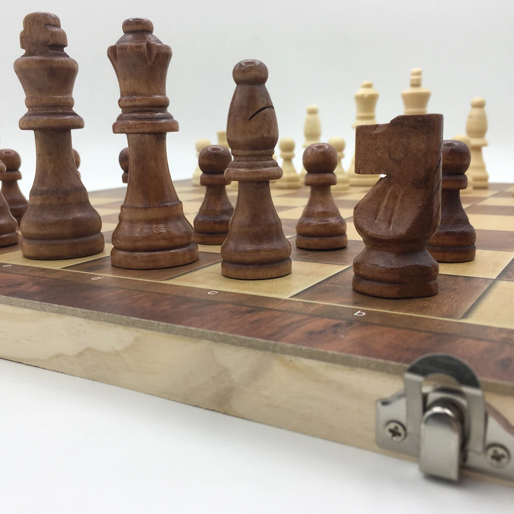 

Large Chess Sets Backgammon & Checkers & Chess 3 in 1 Wooden Made Without Magnetic Board Size 43.5 cm x 43.5 cm Entertainment
