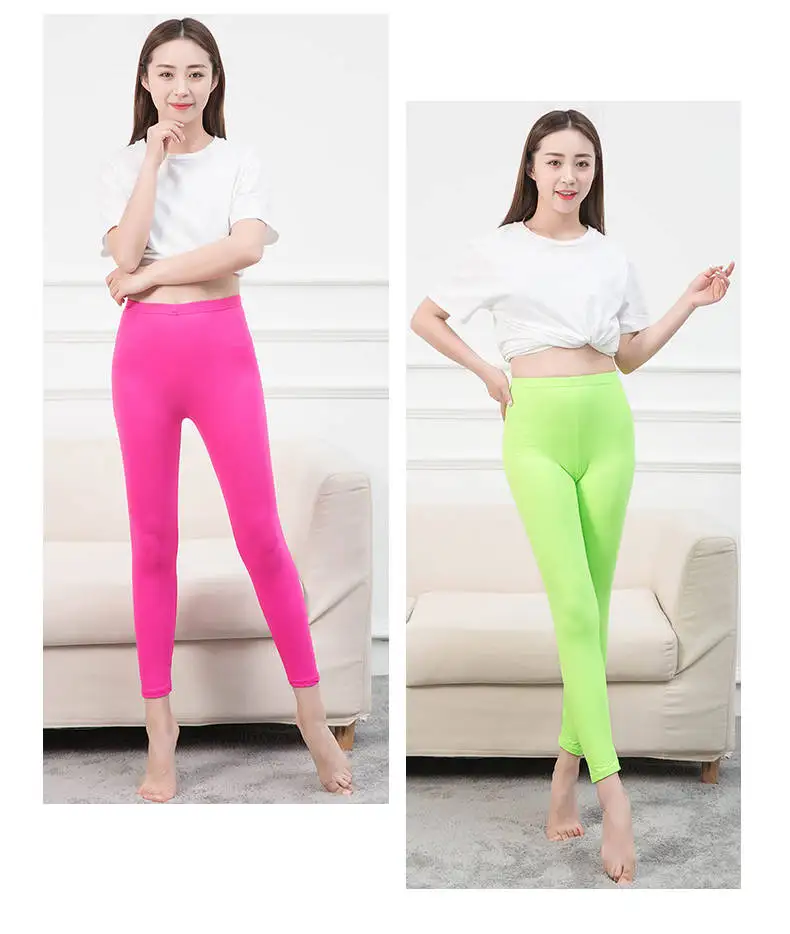 INDJXND Neon Stretch Leggings White High Waist Women Push Up High Waist Female Skinny Pencil Pants Candy Color Summer Leggings leggings