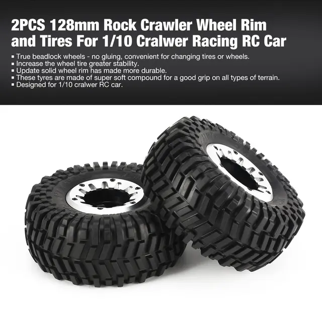Cheap 2Pcs 4Pcs 128mm Rock Crawler Wheel Rim and Tires for 1/10 Traxxas HSP HPI ZD Racing RC Car Tire Accessories Component Part Parts