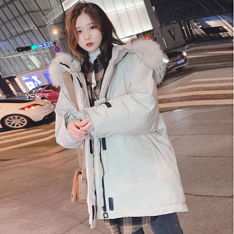 

2019 New Large Size winter Keep warm Snow Ground jacket Fur Collar Hooded Winter Jacket Female Fashion Loose Wild Warm Outerwear