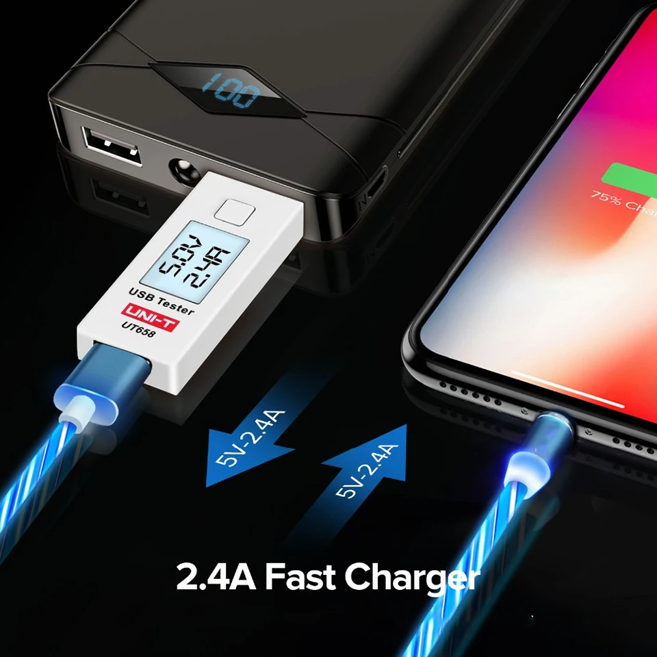 Магнитный светящийся Usb кабель для телефона Usbc type c Android зарядный Кабо Micro Xiaomi Redmi Y3