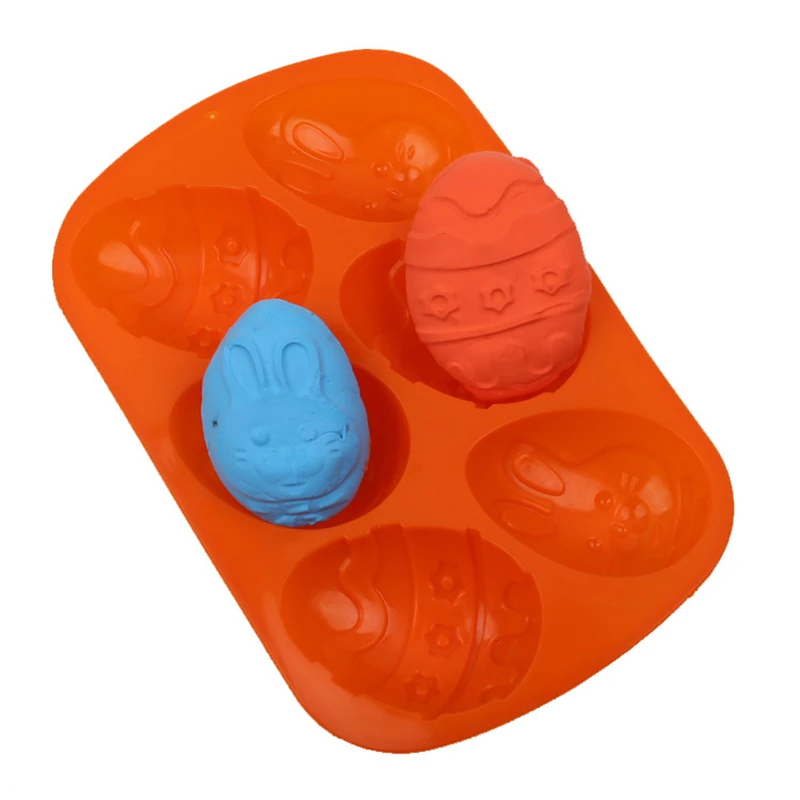 

6 Hole Silicone Cake Mold Easter Egg Rabbit Shaped Handmade Soap Mold High Temperature Baking Utensils DIY Vivid Handmade Tool