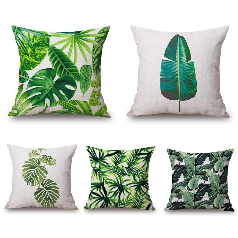 

Africa Tropical Plant Printed Cushion Cover Green Leaves Pillow Cover Decoractive Pillow Case for Sofa Home Bedroom 45x45cm