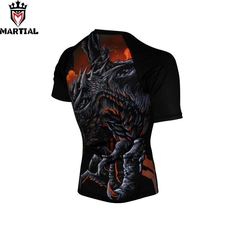 Боевая: дизайн огонь и кровь ММА рашгарды рубашка человек тренажерный ...