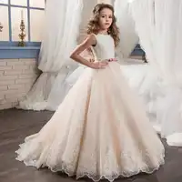 Fancy Champagne Flower Girl Dress Long Sequin Girls Dresses Tulle Ball Gowns Kids First Holy Communion Dresses For Christmas