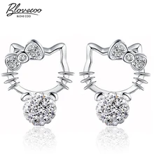 Серебряные Серьги Шамбала с кристаллами, имитация жемчуга, модные ювелирные изделия hello kitty, 8 мм