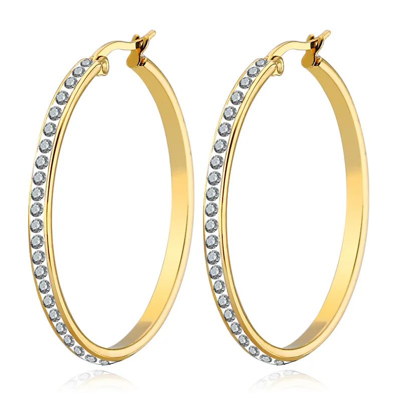 

Classic Hoop Earring With Crystals Circle Earrings/Simple Earrings/Big Circle Gold Color Loop Earrings For Women Party