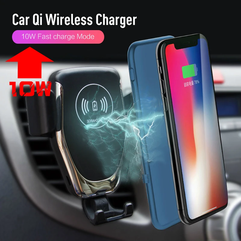 10W QI Wireless Car Charger Gravity Holder for iPhone Xs