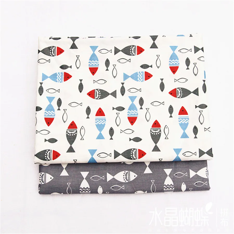 

Syunss,Cartoon Abstract Fish Printed Cotton Fabric DIY Tissue Patchwork Telas Sewing Baby Toy Bedding Quilting Tecido The Cloth