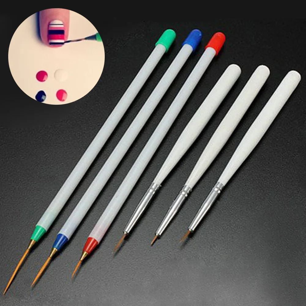 

6Pcs/Pack New Convenient Nail Art Pens Brushes 3 Fine Drawing 3 Striping Liner Design Set Beauty Tool Nail Art Liner Painting