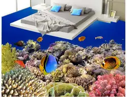 Пользовательские фото этаж обои коралловый Тропические рыбы 3 d пол 3d росписи ПВХ обои самослипание пол wallpaer