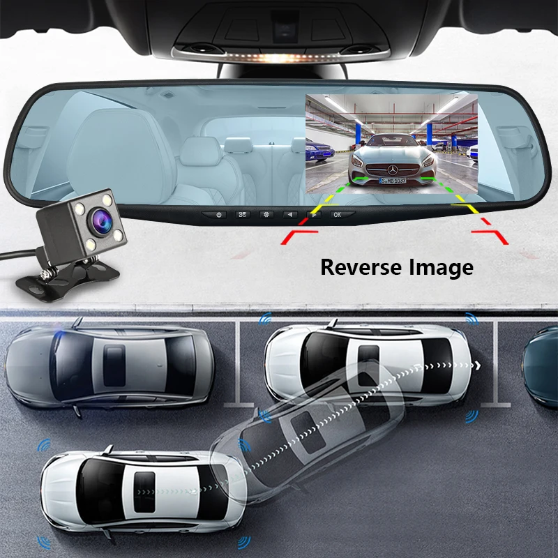 Jansite Автомобильный видеорегистратор с двумя объективами и сенсорным экраном FHD автомобильная камера, видеорегистратор, зеркало заднего вида с видеорегистратором заднего вида, видеорегистратор, Автомобильный регистратор