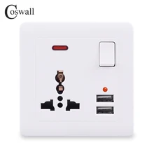 Coswall настенная розетка 13A UK Универсальная 3 отверстия переключаемая розетка 2.1A двойной usb-порт для зарядки светодиодный индикатор