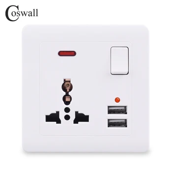 

Coswall Wall Power Socket 13A UK Universal 3 Hole Switched Outlet 2.1A Dual USB Charger Port LED indicator